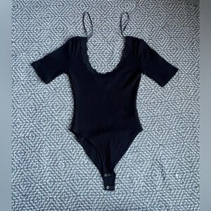 Forever 21 Black Ribbed Lacy Women’s Bodysuit